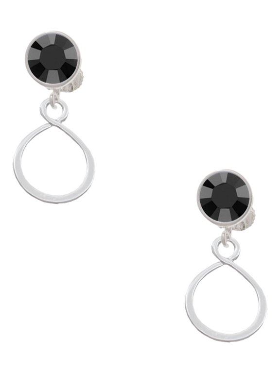 Silvertone Infinity Loop Black Crystal Clip on Earrings