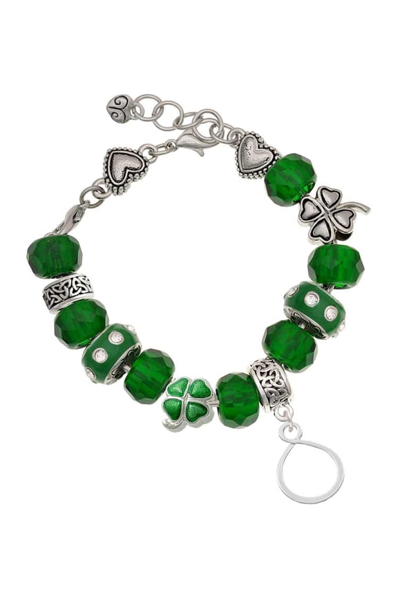 Silvertone Infinity Loop - Green Irish Luck Bead Charm Bracelet, 7.5"
