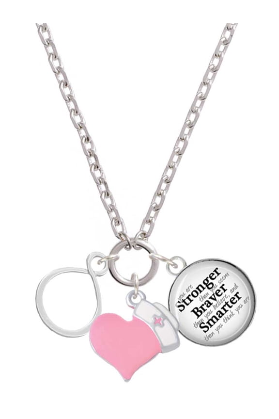Silvertone Infinity Loop - Light Pink Heart Nurse Strong Zoe Necklace