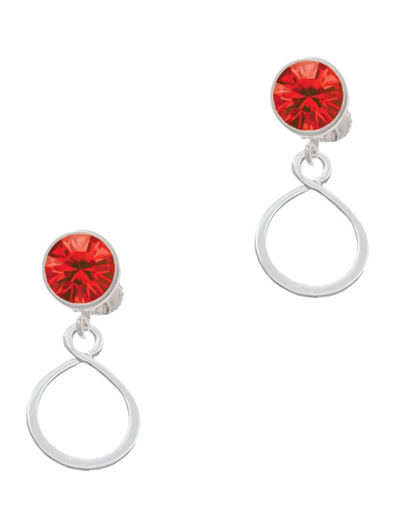 Silvertone Infinity Loop Red Crystal Clip on Earrings