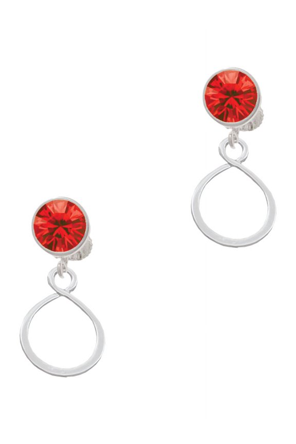 Silvertone Infinity Loop Red Crystal Clip on Earrings