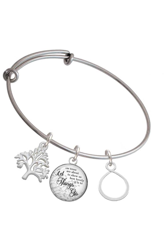 Silvertone Infinity Loop Silvertone Let Things Go Tree Charm Bangle Bracelet