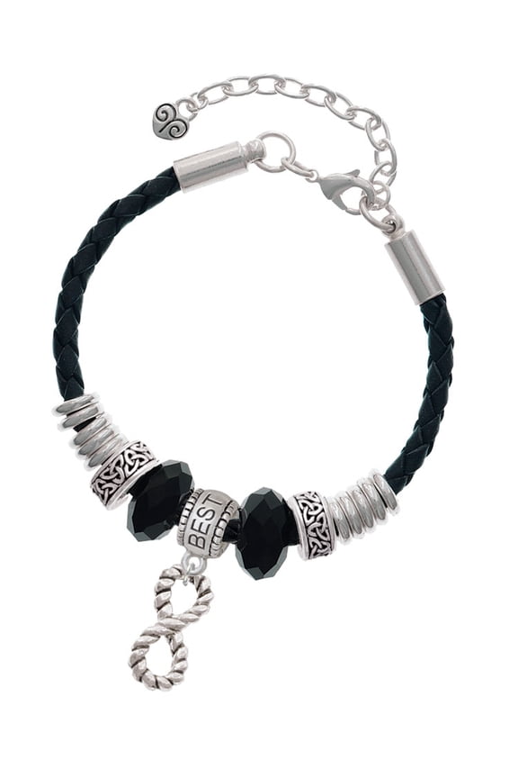 Silvertone Infinity Rope Best Friend Celtic Knot Leather Bead Bracelet, 7"+2" Extender
