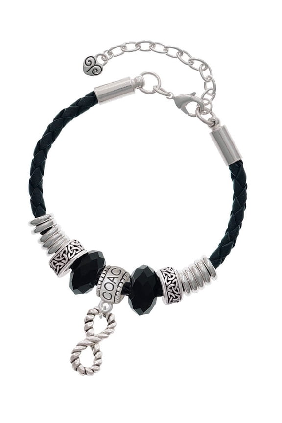 Silvertone Infinity Rope Coach Celtic Knot Leather Bead Bracelet, 7"+2" Extender
