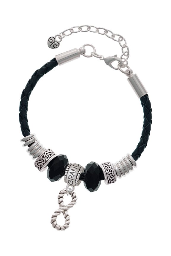 Silvertone Infinity Rope Granddaughter Celtic Knot Leather Bead Bracelet, 7"+2" Extender