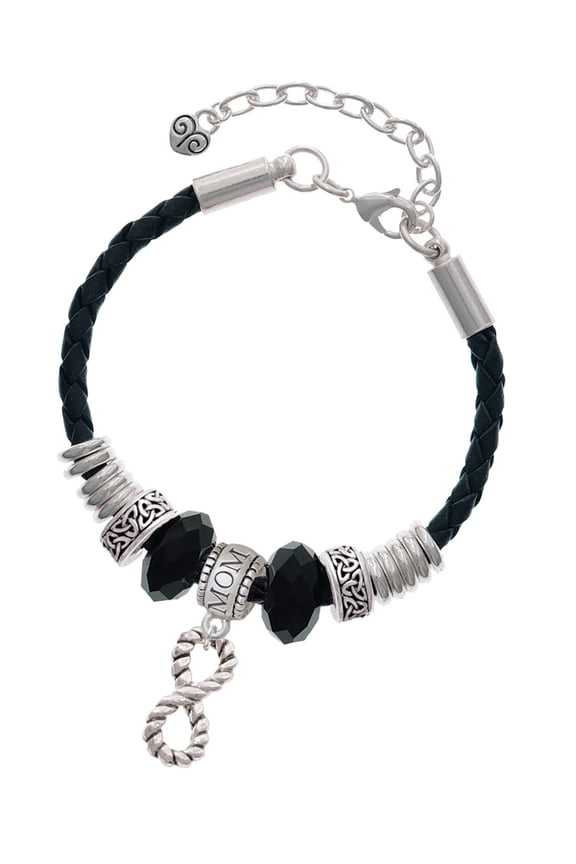 Silvertone Infinity Rope Mom Celtic Knot Leather Bead Bracelet, 7"+2" Extender