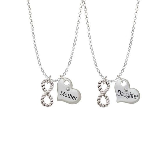 Delight Jewelry Silvertone Infinity Rope Mother & Daughter Heart Necklaces (Set of 2), 19"+2"