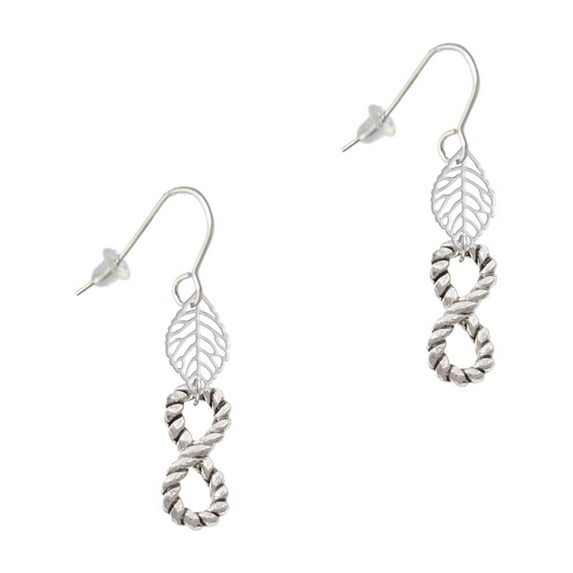 Delight Jewelry Silvertone Infinity Rope Silvertone Leaf French Earrings