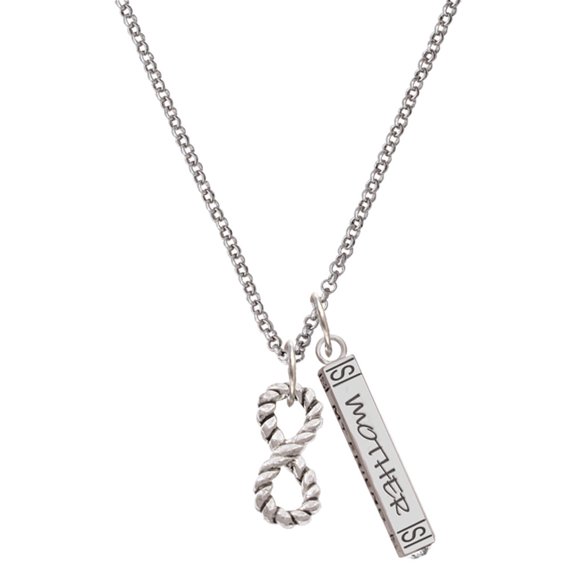 Delight Jewelry Silvertone Infinity Rope Silvertone Mother Daughter Bar Charm Necklace, 23"