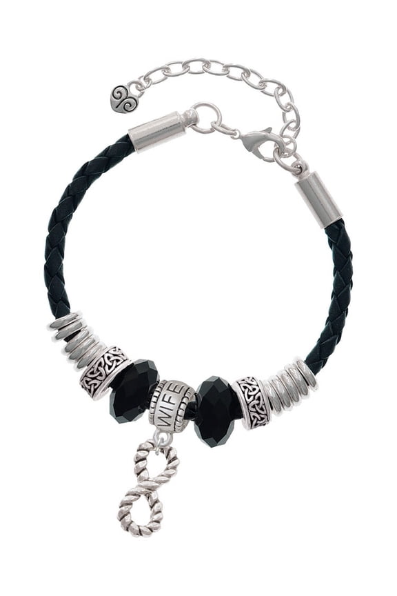 Silvertone Infinity Rope Wife Celtic Knot Leather Bead Bracelet, 7"+2" Extender