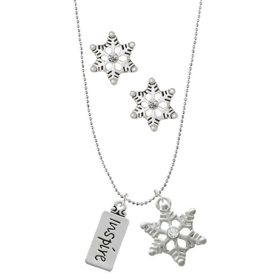 Delight Jewelry Silvertone Inspire Silver tone Snowflake Charm Necklace and Stud Earrings