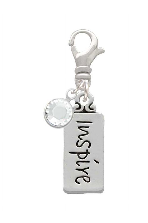 Silvertone Inspire - Silvertone Clip on Charm with Clear Crystal Drop
