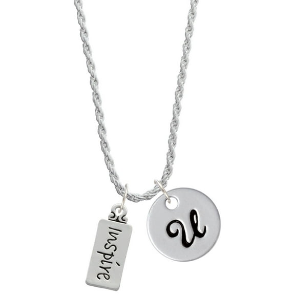 Delight Jewelry Silvertone Inspire Silvertone Script Initial Disc - U - Charm Necklace, 20"+3"