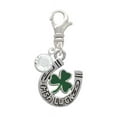 thumbnail image 1 of Delight Jewelry Silvertone Irish Luck Horseshoe with Shamrock - Silvertone Clip on Charm with Clear Crystal Drop, 1 of 4