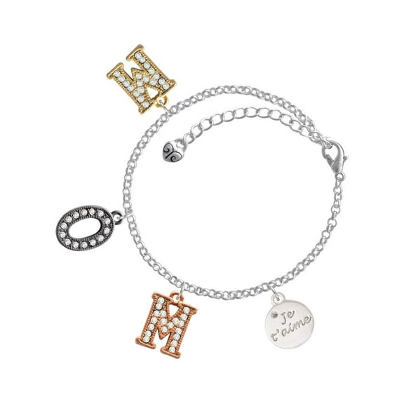 Delight Jewelry Silvertone Je T'aime Disc Multi-Colored Crystal Mom Charm Bracelet