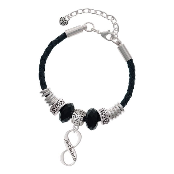 Delight Jewelry Silvertone Je T'aime Infinity Sign Niece Celtic Knot Leather Bead Bracelet, 7"+2" Extender