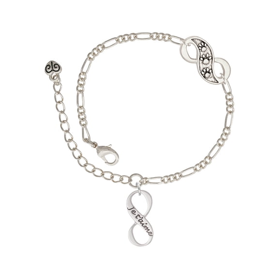 Delight Jewelry Silvertone Je T'aime Infinity Sign Silver-tone Paw Infinity Link Chain Bracelet, 6"+2" Extender