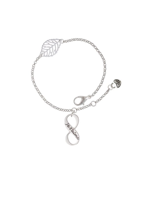 Silvertone Je T'aime Infinity Sign - Silvertone Leaf Delicate Bracelet, 6.25+1.75"