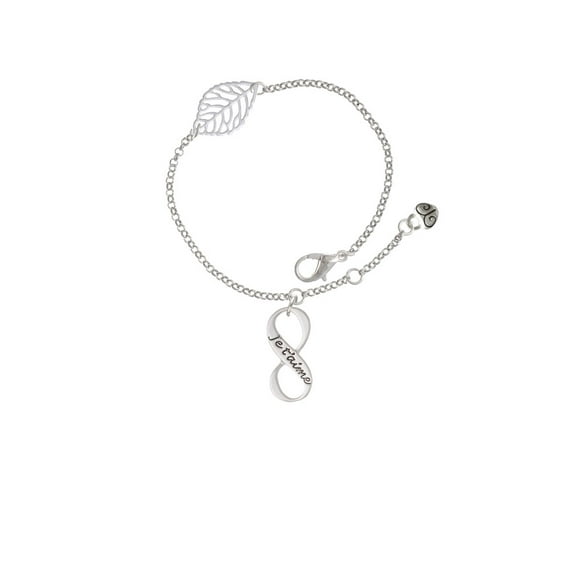 Delight Jewelry Silvertone Je T'aime Infinity Sign - Silvertone Leaf Delicate Bracelet, 6.25+1.75"
