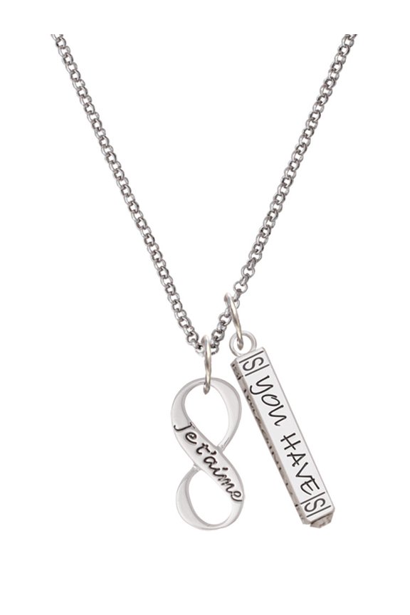 Silvertone Je T'aime Infinity Sign Silvertone Live the Life You Have Imagined Bar Charm Necklace, 23"