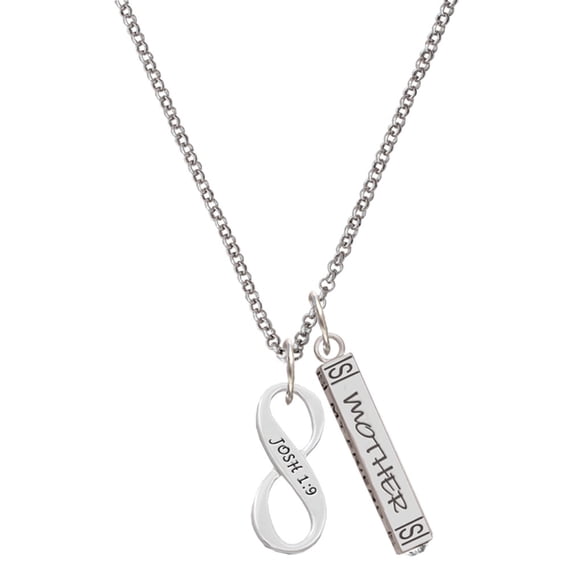 Delight Jewelry Silvertone Joshua 1:9 Infinity Sign Silvertone Mother Daughter Bar Charm Necklace, 23"