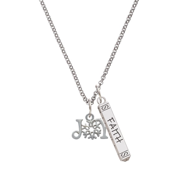 Delight Jewelry Silvertone Joy with Snowflake Silvertone Believe Faith Prayer Hope Bar Charm Necklace, 23"
