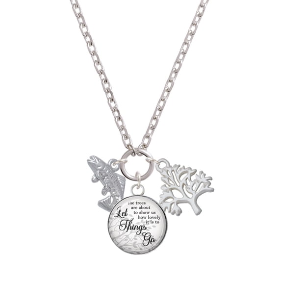 Delight Jewelry Silvertone Jumping Trout Let Things Go Fall Zoey Charm Necklace, 28"