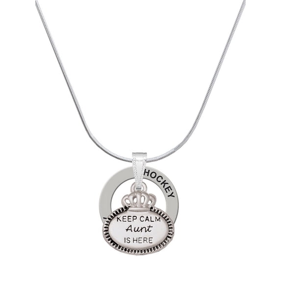 Delight Jewelry Silvertone Keep Calm Aunt is Here Hockey Ring Charm Necklace, 18"