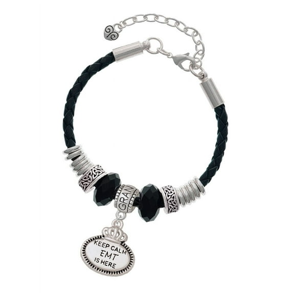 Delight Jewelry Silvertone Keep Calm EMT is Here Grandmother Celtic Knot Leather Bead Bracelet, 7"+2" Extender
