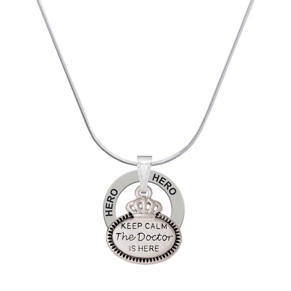 Delight Jewelry Silvertone Keep Calm The Doctor is Here Hero Ring Charm Necklace, 18"