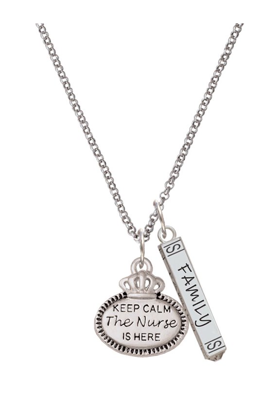 Silvertone Keep Calm The Nurse is Here Silvertone Family Bar Charm Necklace, 23"