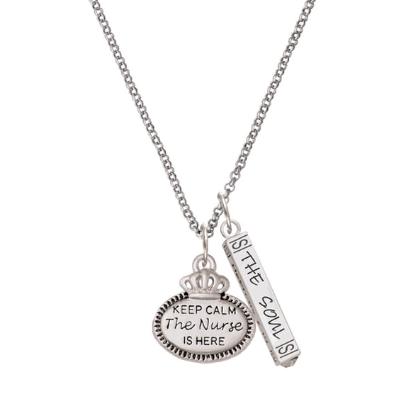 Delight Jewelry Silvertone Keep Calm The Nurse is Here Silvertone Hope Anchors the Soul Bar Charm Necklace, 23"