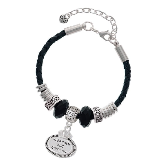 Delight Jewelry Silvertone Keep Calm and Chive On Aunt Celtic Knot Leather Bead Bracelet, 7"+2" Extender