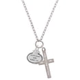 thumbnail image 1 of Delight Jewelry Silvertone Keep Calm and Chive On I Set You Apart Engraved Cross Zoey Necklace, 28", 1 of 4