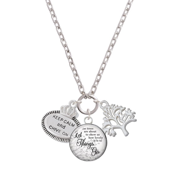 Delight Jewelry Silvertone Keep Calm and Chive On Let Things Go Fall Zoey Charm Necklace, 28"