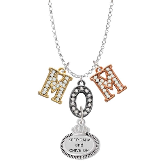 Delight Jewelry Silvertone Keep Calm and Chive On Multi-Colored Crystal Mom Charm Necklace