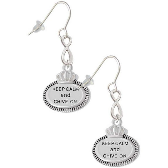Delight Jewelry Silvertone Keep Calm and Chive On Silver tone Infinity French Earrings