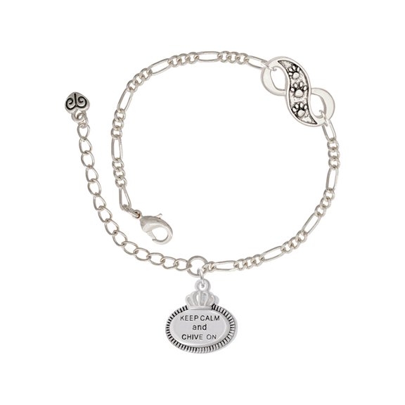 Delight Jewelry Silvertone Keep Calm and Chive On Silver-tone Paw Infinity Link Chain Bracelet, 6"+2" Extender