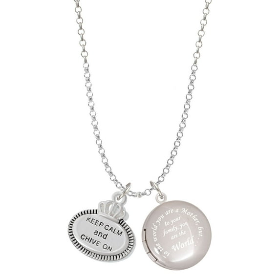 Delight Jewelry Silvertone Keep Calm and Chive On To the World You are a Mother Locket Necklace