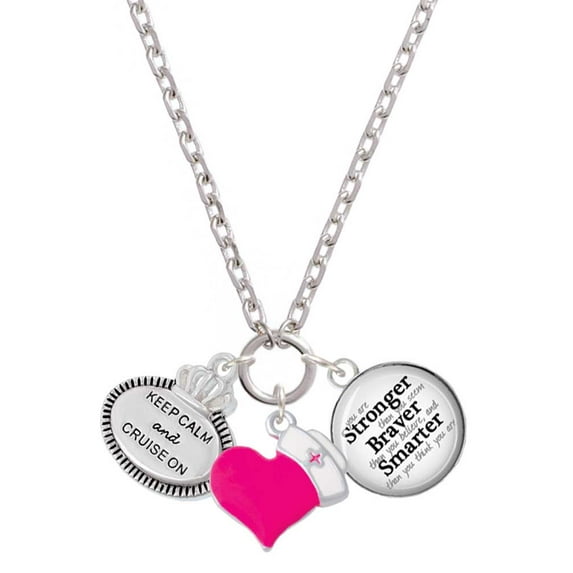 Delight Jewelry Silvertone Keep Calm and Cruise On - Hot Pink Heart Nurse Strong Zoe Necklace