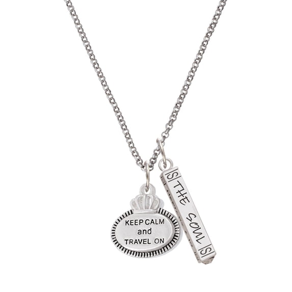 Delight Jewelry Silvertone Keep Calm and Travel On Silvertone Hope Anchors the Soul Bar Charm Necklace, 23"
