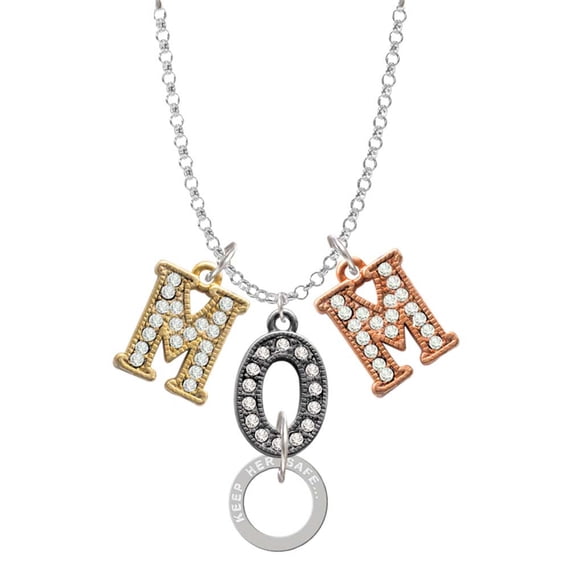 Delight Jewelry Silvertone Keep Her Safe Infinity Ring Multi-Colored Crystal Mom Charm Necklace