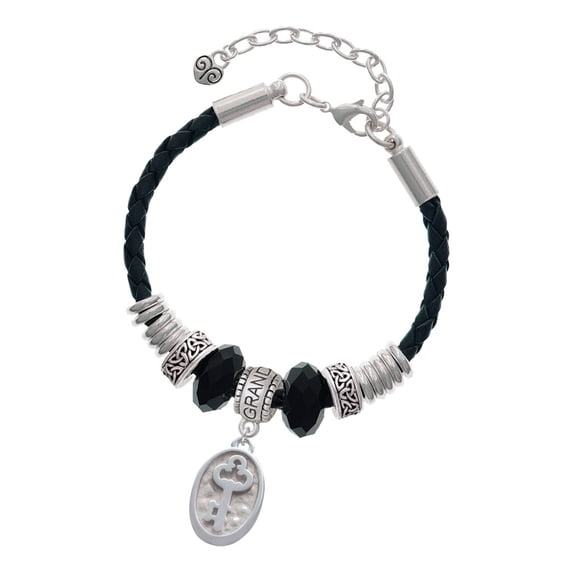Delight Jewelry Silvertone Key - Oval Seal Granddaughter Celtic Knot Leather Bead Bracelet, 7"+2" Extender