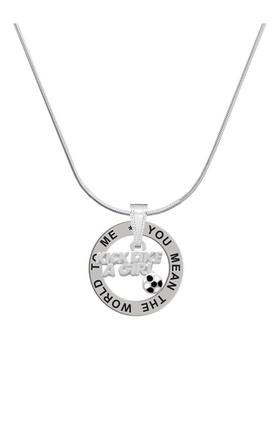 Silvertone Kick Like a Girl with Enamel Soccer Ball Silver-tone You Mean the World to Me Ring Necklace, 18"