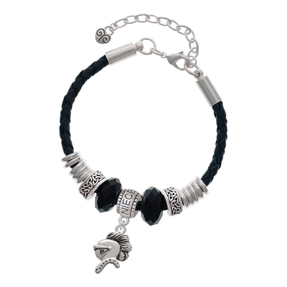 Delight Jewelry Silvertone Knight - Mascot Niece Celtic Knot Leather Bead Bracelet, 7"+2" Extender