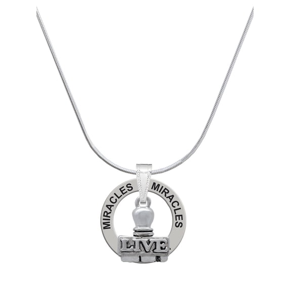 Delight Jewelry Silvertone LIVE Stamp Miracles Ring Charm Necklace, 18"