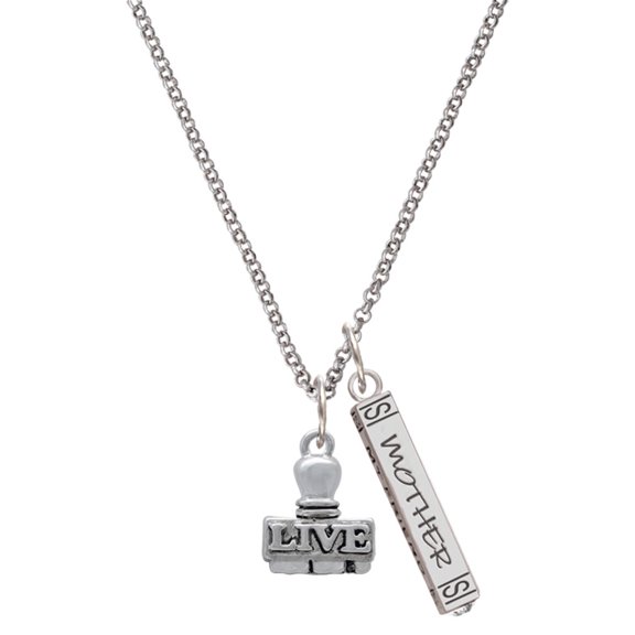 Delight Jewelry Silvertone LIVE Stamp Silvertone Mother Daughter Bar Charm Necklace, 23"