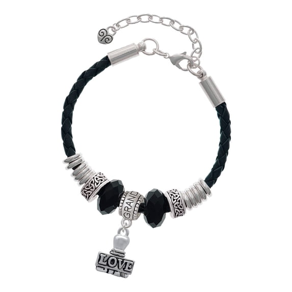 Delight Jewelry Silvertone LOVE Stamp Granddaughter Celtic Knot Leather Bead Bracelet, 7"+2" Extender