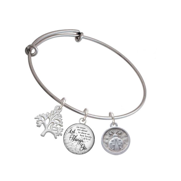 Delight Jewelry Silvertone Ladybug - Round Seal Silvertone Let Things Go Tree Charm Bangle Bracelet