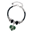 thumbnail image 1 of Delight Jewelry Silvertone Large 2-D Claddagh on Green Heart Daughter Celtic Knot Leather Bead Bracelet, 7"+2" Extender, 1 of 4